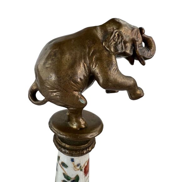 Vintage Chinoiserie Ceramic Obelisk Set 3 Brass Elephant Finials Famille Rose - Picture 2 of 16